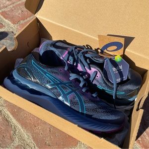 BRAND NEW Asics Gel-Nimbus 23 Grand Shark/Digital Aqua Women’s Size 7 (wide)